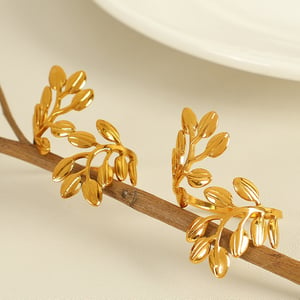 1 Piece Simple Series Leaf Stainless Steel  Gold Color Women's Adjustable Rings h5 